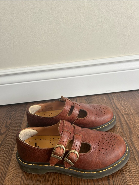 Dr. Martens Shoes - Dr. Martens Brown Double-Strap Perforated Mary Janes